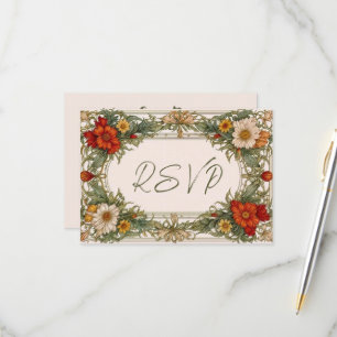 Victorian Ornate Border with Wildflower Wedding RSVP Card