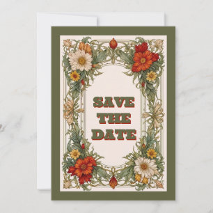 Victorian Ornate Border with Wildflower Wedding Save The Date