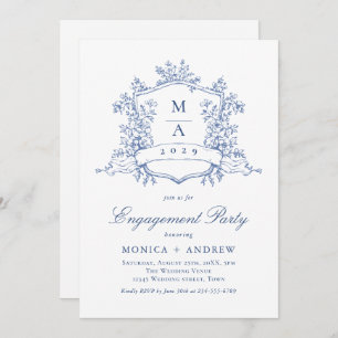 Victorian Ornate Crest Engagement Party QR code Invitation