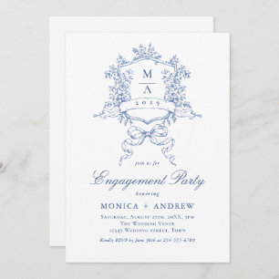 Victorian Ornate Crest Engagement Party QR code Invitation