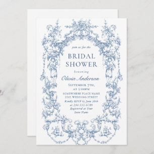 Victorian Ornate Dusty Blue Bridal Shower QR code Invitation