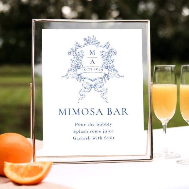 Victorian Ornate Dusty Blue Floral Mimosa Bar Sign (Creator Uploaded)