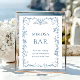 Victorian Ornate Dusty Blue Floral Mimosa Bar Sign