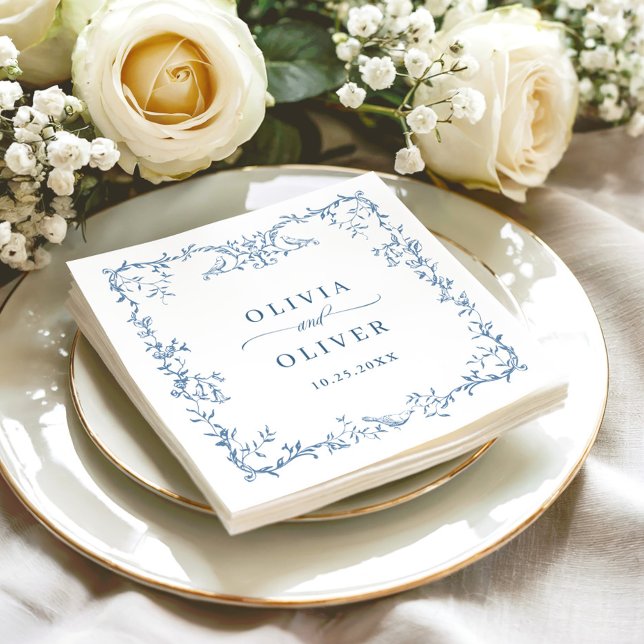 Victorian Ornate Dusty Blue Floral Wedding Napkin (Creator Uploaded)