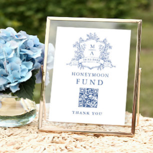 Victorian Ornate Dusty Blue Honeymoon Fund Poster