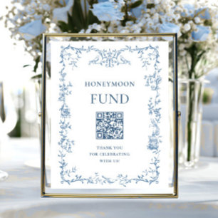 Victorian Ornate Dusty Blue Honeymoon Fund Poster