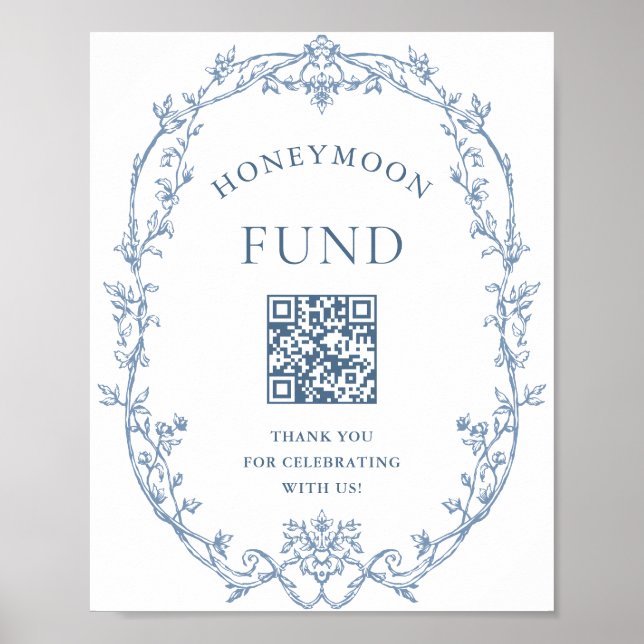 Victorian Ornate Dusty Blue Honeymoon Fund Poster (Front)