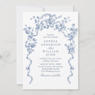 Victorian Ornate Floral Dusty Blue Wedding QR code Invitation