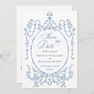 Victorian Ornate Floral Dusty Blue Wedding QR code Save The Date