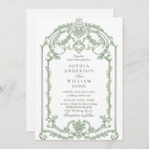 Victorian Ornate Floral Sage Green Wedding QR code