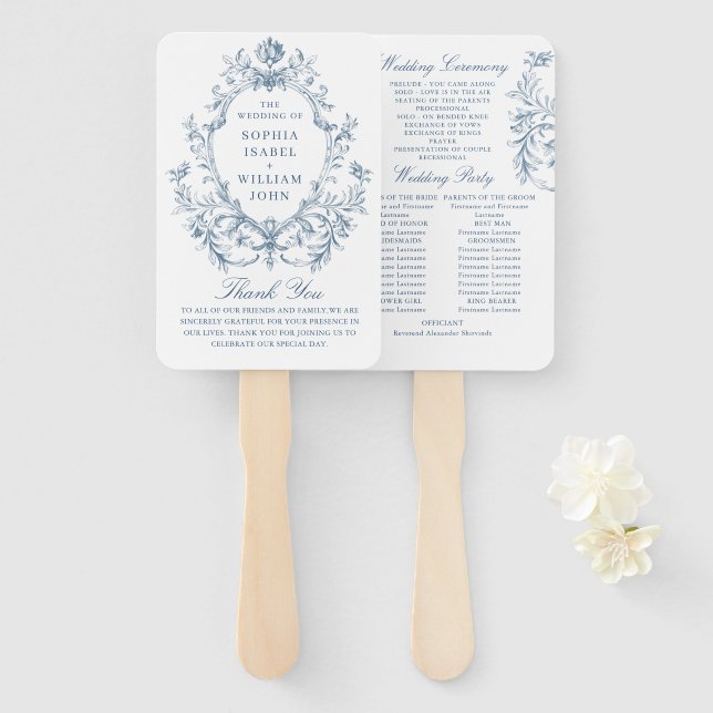 Victorian Ornate Floral Wedding Ceremony Program Hand Fan (Front and Back)