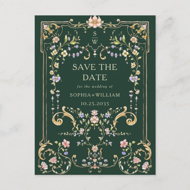 Victorian Ornate Frame Wedding Save the Date Postcard (Front)