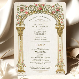 Victorian Ornate Gold Arch & Pink Roses Program