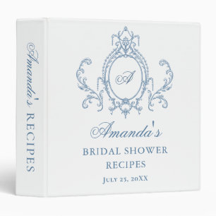 Victorian Ornate Grace Blue Bridal Shower Recipe Binder