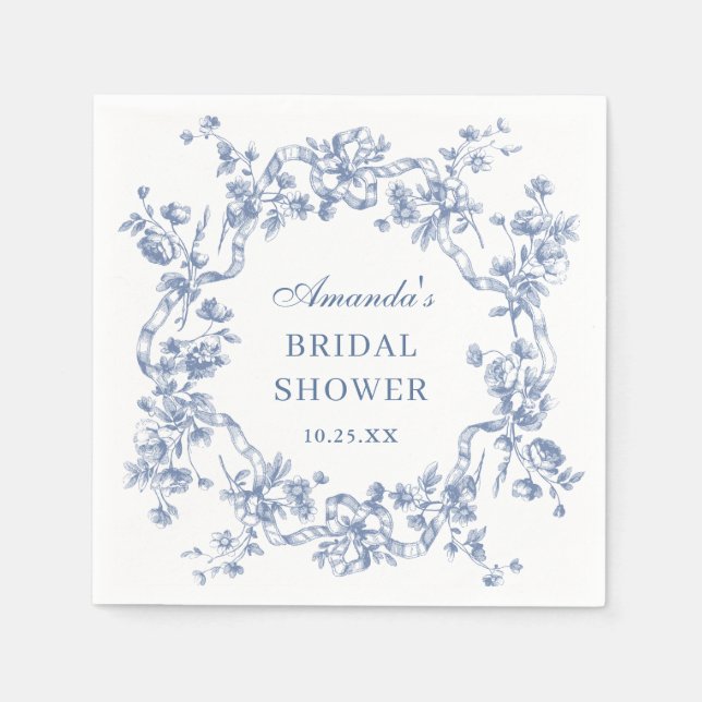 Victorian Ornate Grace Blue Floral Bridal Shower Napkin (Front)