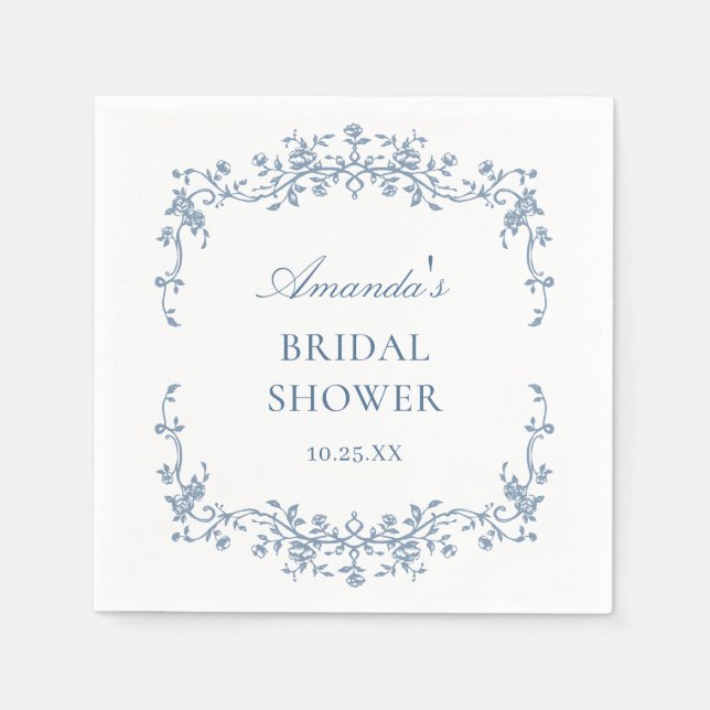 Victorian Ornate Grace Blue Floral Bridal Shower Napkin (Front)