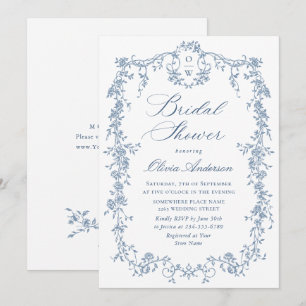 Victorian Ornate Grace Dusty Blue Bridal Shower Invitation
