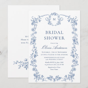 Victorian Ornate Grace Dusty Blue Bridal Shower Invitation
