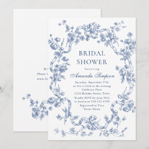 Victorian Ornate Grace Dusty Blue Bridal Shower Invitation
