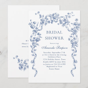 Victorian Ornate Grace Dusty Blue Bridal Shower Invitation