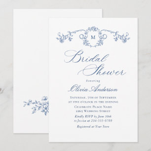 Victorian Ornate Grace Dusty Blue Bridal Shower Invitation