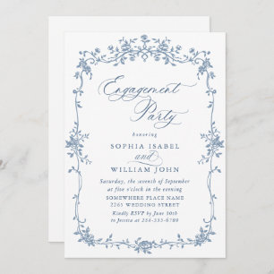 Victorian Ornate Grace Dusty Blue ENGAGEMENT PARTY Invitation