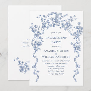 Victorian Ornate Grace Dusty Blue ENGAGEMENT PARTY Invitation