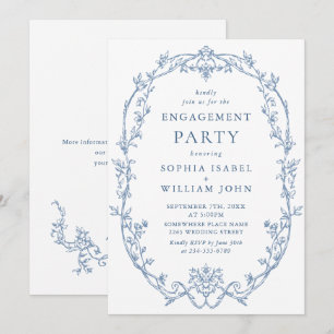 Victorian Ornate Grace Dusty Blue ENGAGEMENT PARTY Invitation