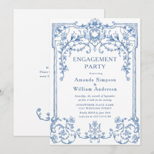 Victorian Ornate Grace Dusty Blue ENGAGEMENT PARTY Invitation
