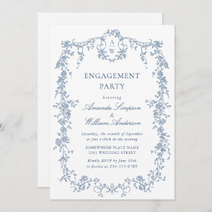 Victorian Ornate Grace Dusty Blue ENGAGEMENT PARTY Invitation