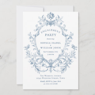 Victorian Ornate Grace Dusty Blue ENGAGEMENT PARTY Invitation