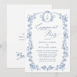Victorian Ornate Grace Dusty Blue ENGAGEMENT PARTY Invitation
