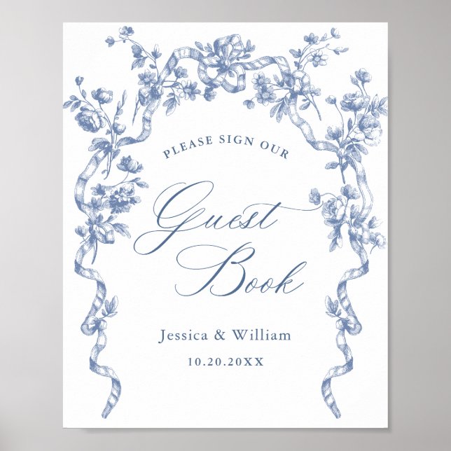 Victorian Ornate Grace Dusty Blue Guestbook Sign (Front)