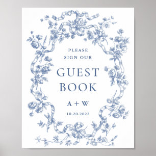 Victorian Ornate Grace Dusty Blue Guestbook Sign