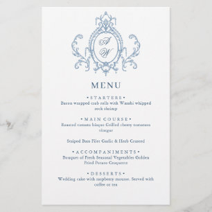 Victorian Ornate Grace Dusty Blue Menu Mariage