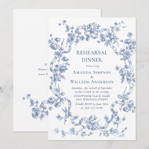 Victorian Ornate Grace Dusty Blue Rehearsal Dinner Invitation
