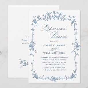 Victorian Ornate Grace Dusty Blue Rehearsal Dinner Invitation