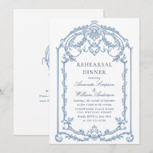 Victorian Ornate Grace Dusty Blue Rehearsal Dinner Invitation