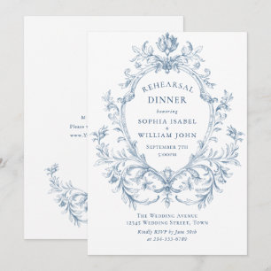 Victorian Ornate Grace Dusty Blue Rehearsal Dinner Invitation