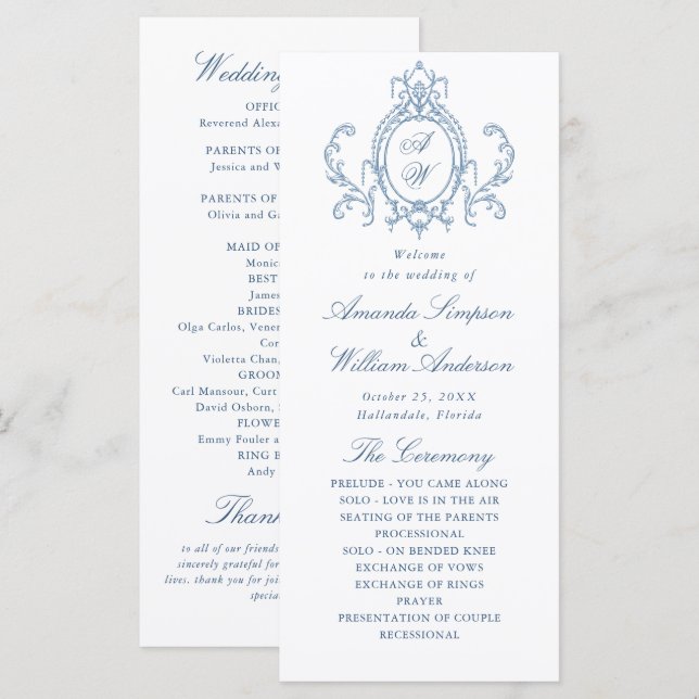 Victorian Ornate Grace Dusty Blue Wedding Ceremony Program (Front/Back)