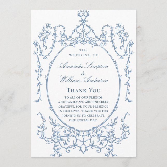 Victorian Ornate Grace Dusty Blue Wedding Ceremony Program (Front)