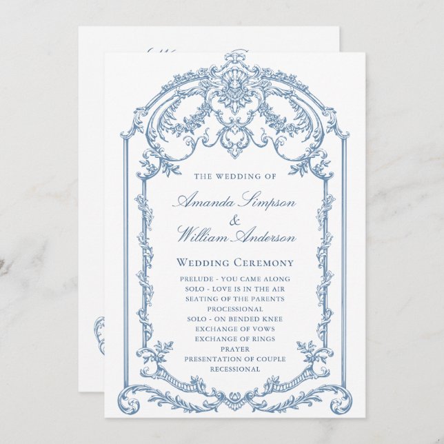 Victorian Ornate Grace Dusty Blue Wedding Ceremony Program (Front/Back)