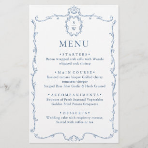 Victorian Ornate Grace Dusty Blue Wedding Menu