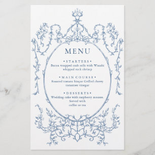 Victorian Ornate Grace Dusty Blue Wedding Menu