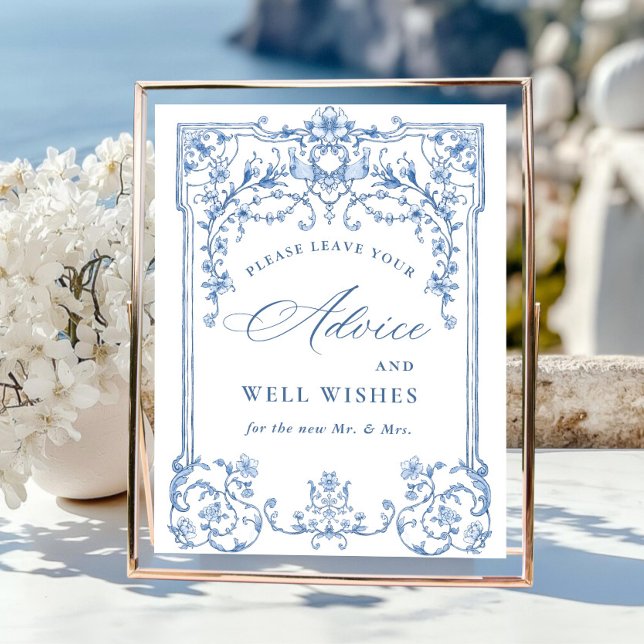 Victorian Ornate Grace Floral Blue Advice & Wishes Poster (Creator Uploaded)