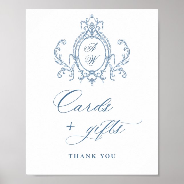Victorian Ornate Grace Floral Blue Cards and Gifts Poster (Front)