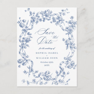 Victorian Ornate Grace Floral Blue Save the Date Postcard