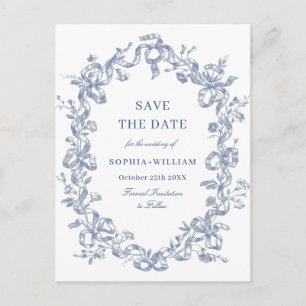 Victorian Ornate Grace Floral Blue Save the Date Postcard