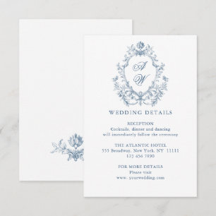 Victorian Ornate Grace Floral Blue Wedding Details Enclosure Card