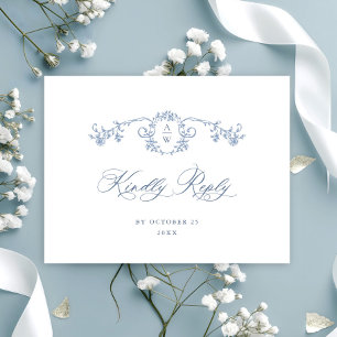 Victorian Ornate Grace Floral Blue Wedding RSVP Postcard